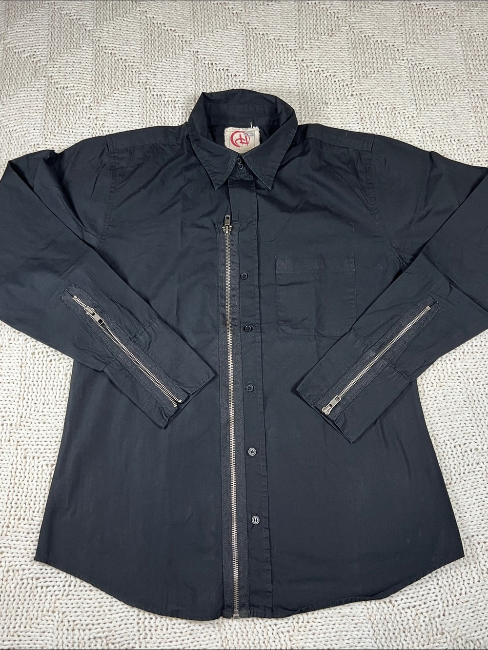 Chor Black Button-Front Shirt with Center Zip and Sleeve Zippers